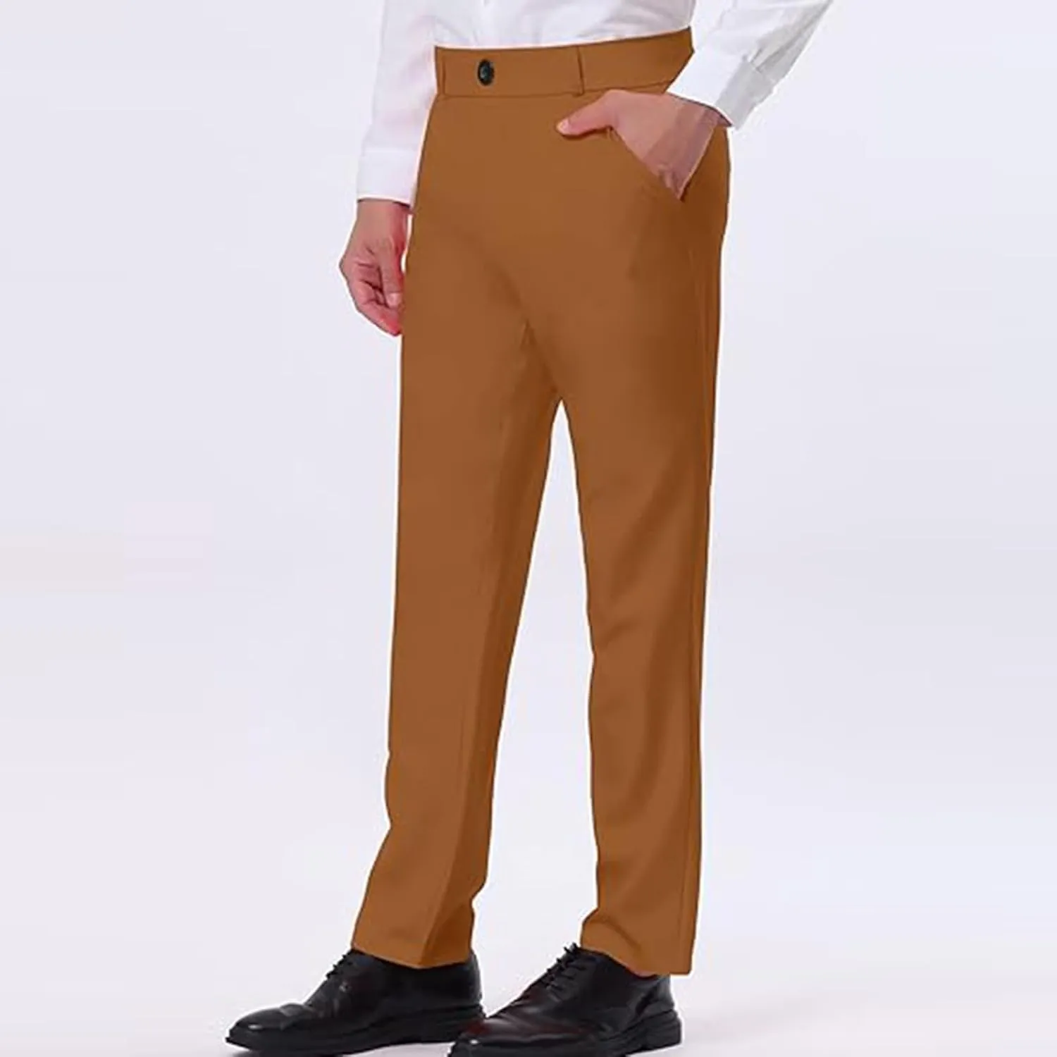 Men Suit Pant Flat Front Slim Fit Dress Pants Business Casual Cinch Bottom Tapered Chino Pants with Elastic Waistband