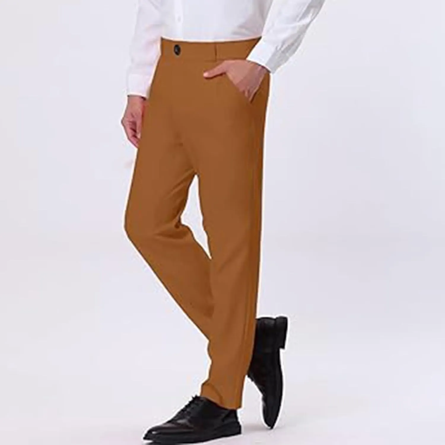 Men Suit Pant Flat Front Slim Fit Dress Pants Business Casual Cinch Bottom Tapered Chino Pants with Elastic Waistband