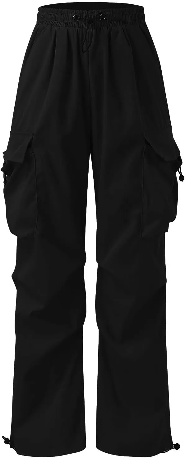 Mens Cargo Casual Pants Drawstring Loose Fit Athletic Jogger Sports Elastic Waist Outdoor Trousers Parachute Pant
