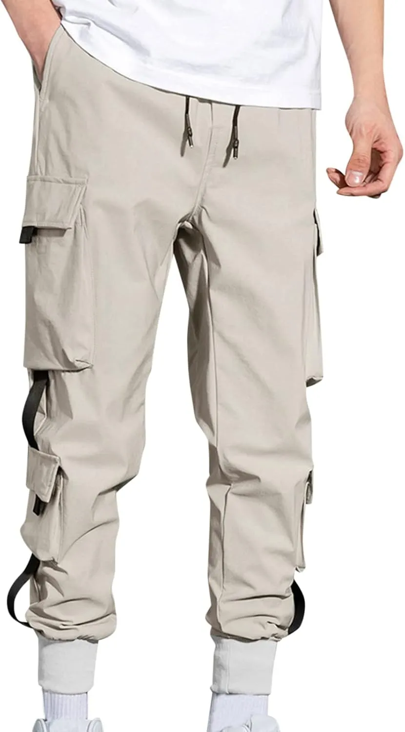 Mens Cargo Pants Relaxed Fit Plus Size Elastic Waist Tapered Harem Pants Drawstring Lightweight Baggy Athleric Joggers