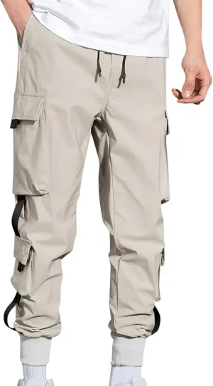 Mens Cargo Pants Relaxed Fit Plus Size Elastic Waist Tapered Harem Pants Drawstring Lightweight Baggy Athleric Joggers