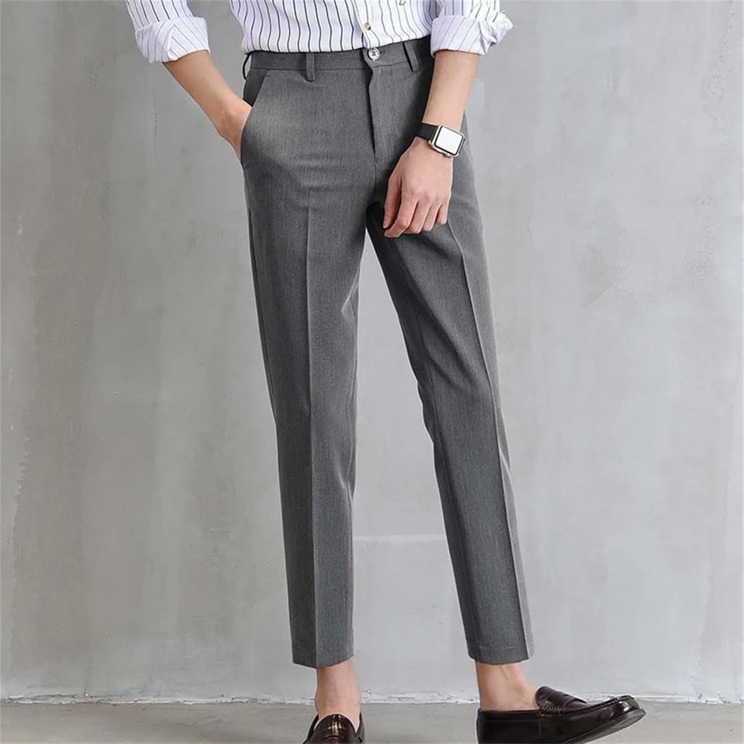 Men's Casual Chino Pants Classic Expandable Waist Formal Work Suit Pants Business Slim Fit Skinny Dress Pants