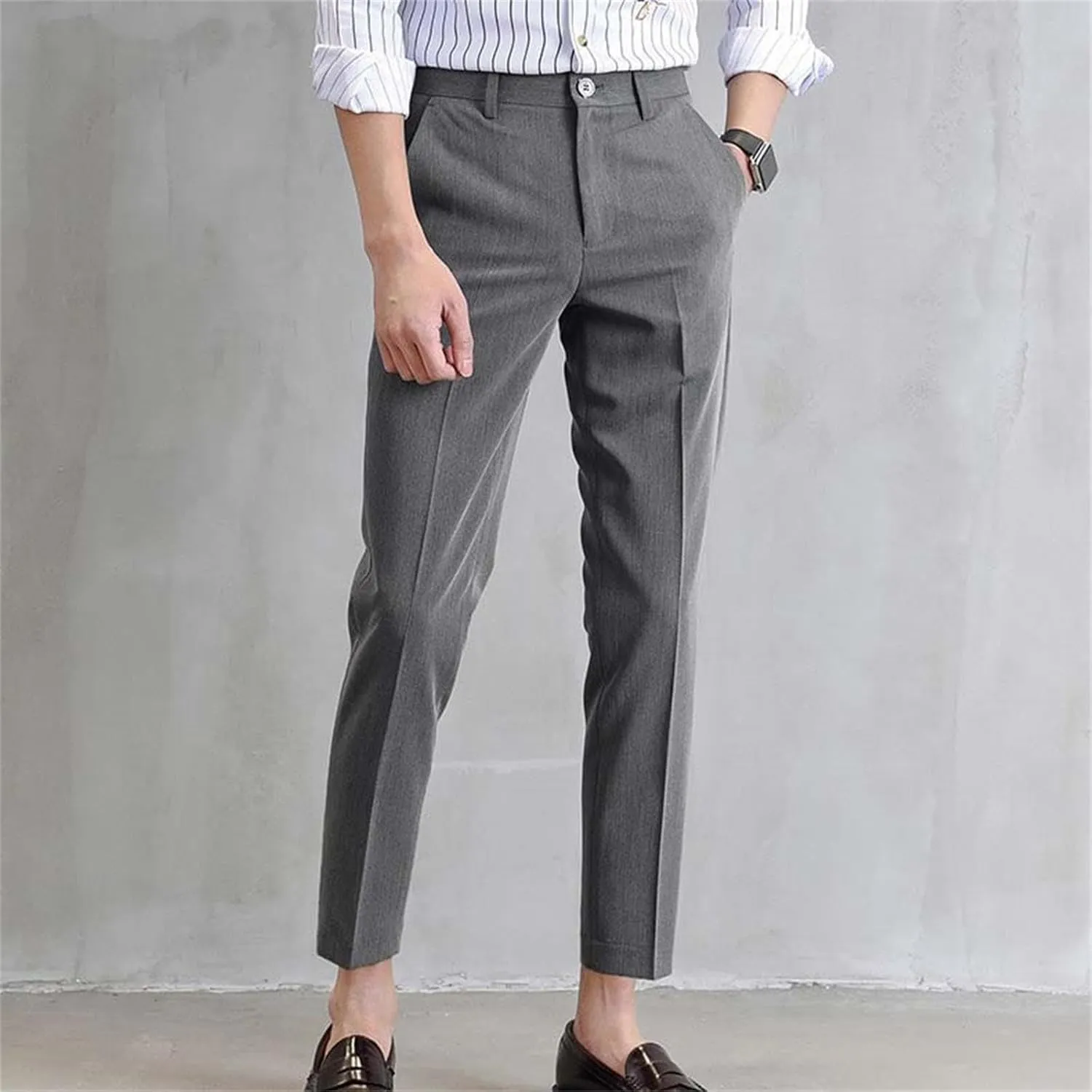 Men's Casual Chino Pants Classic Expandable Waist Formal Work Suit Pants Business Slim Fit Skinny Dress Pants