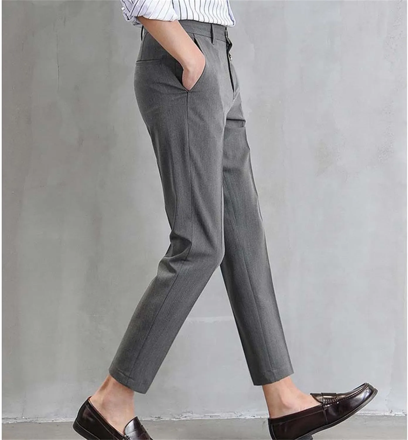 Men's Casual Chino Pants Classic Expandable Waist Formal Work Suit Pants Business Slim Fit Skinny Dress Pants