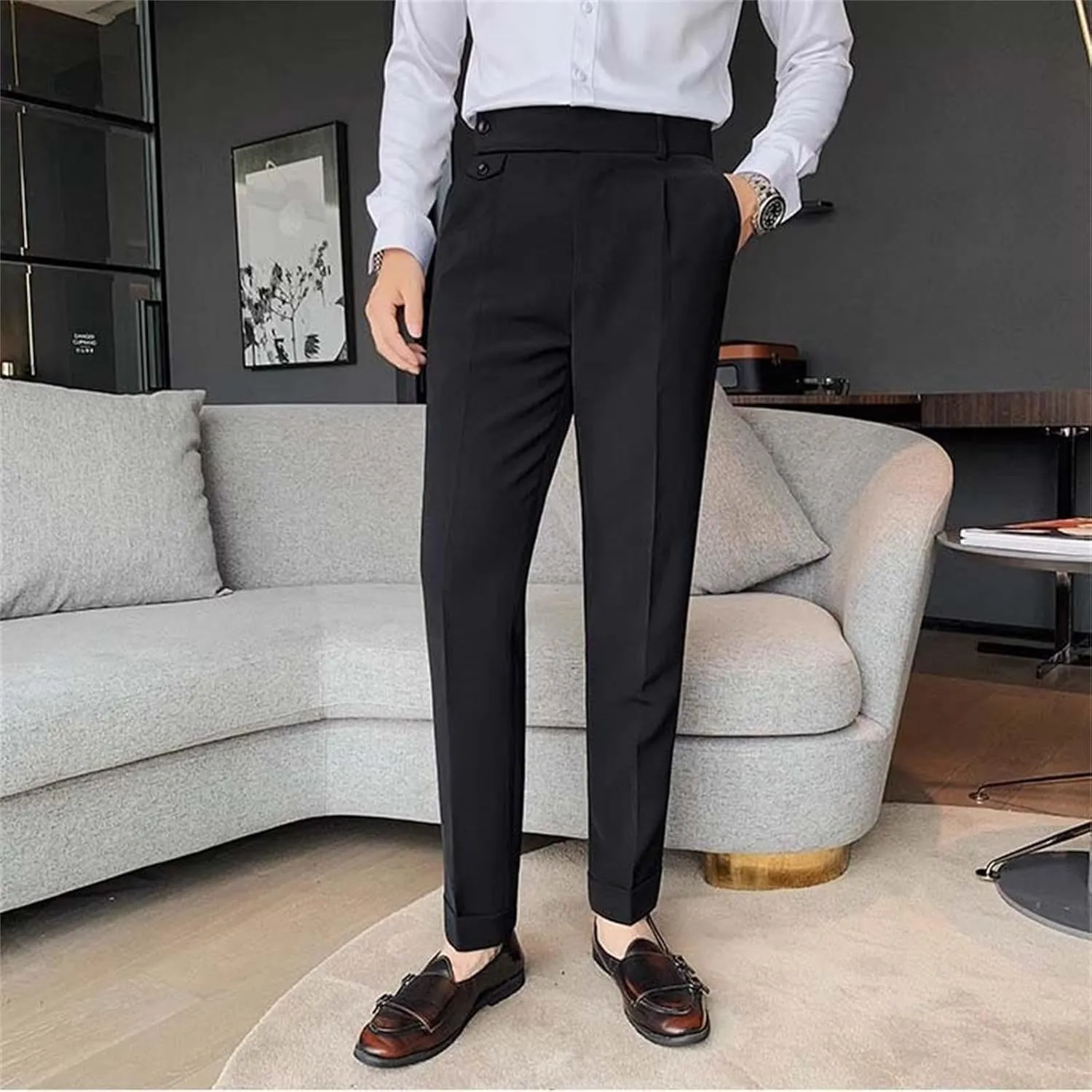 Men's Casual Chino Pants Solid Slim Fit Stretch Work Suit Pants Comfy Lightweight Slacks Dress Trousers