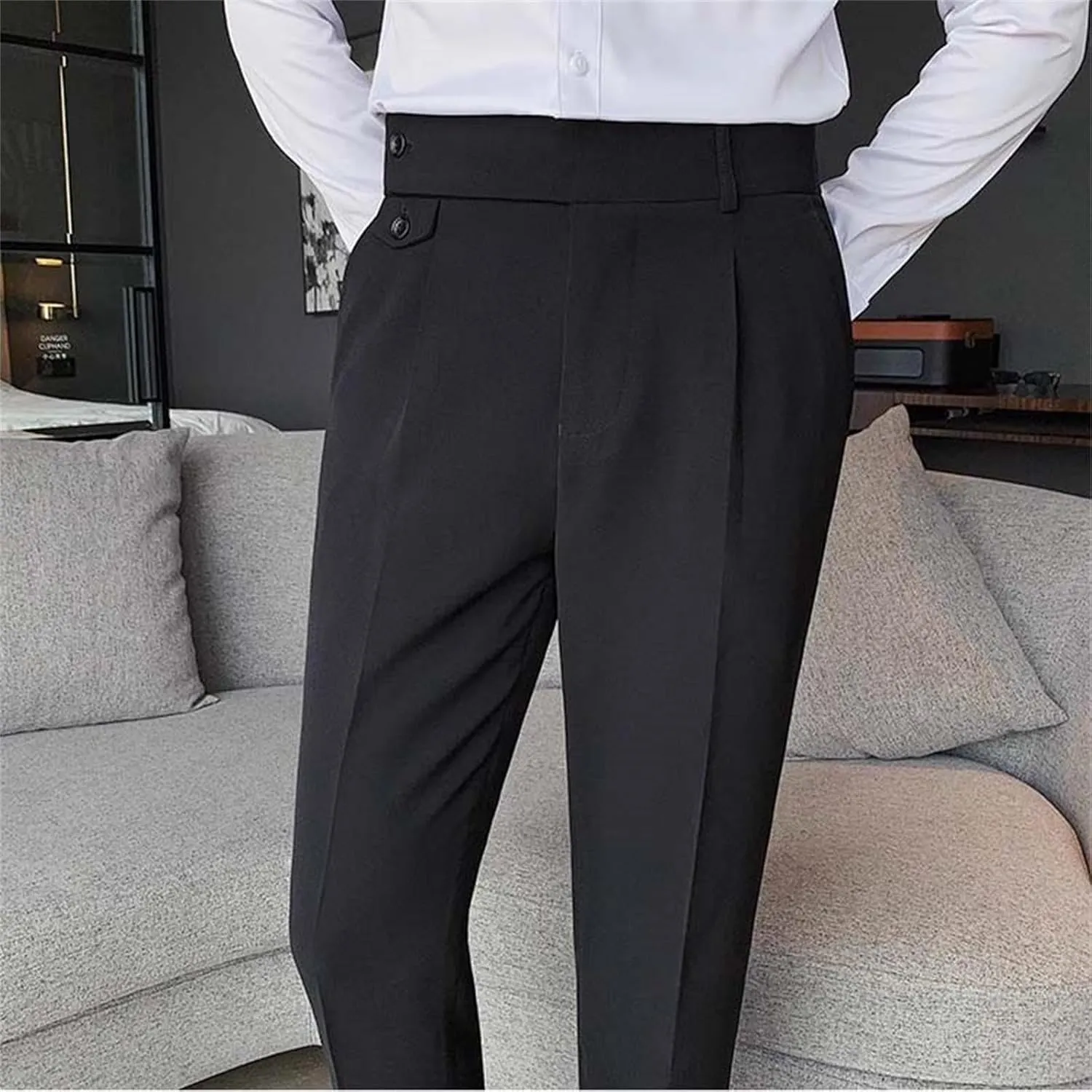 Men's Casual Chino Pants Solid Slim Fit Stretch Work Suit Pants Comfy Lightweight Slacks Dress Trousers