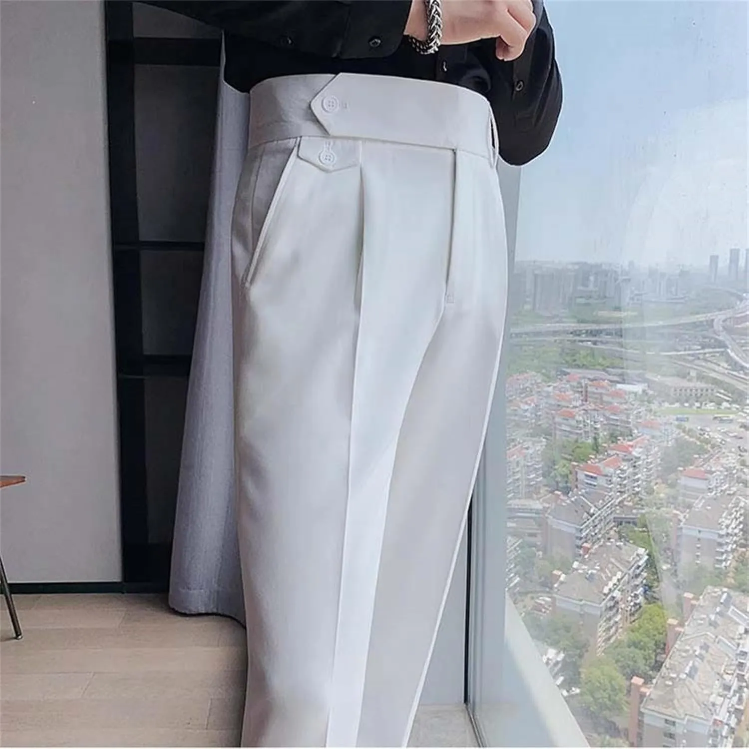 Men's Casual Chino Pants Solid Slim Fit Stretch Work Suit Pants Comfy Lightweight Slacks Dress Trousers