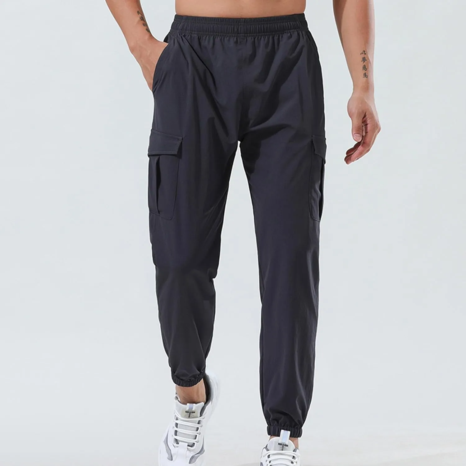 Mens Casual Joggers Pants Elastic Drawstring Tapered Cargo Hiking Pants Outdoor Track Sweatpants with Multi Pockets