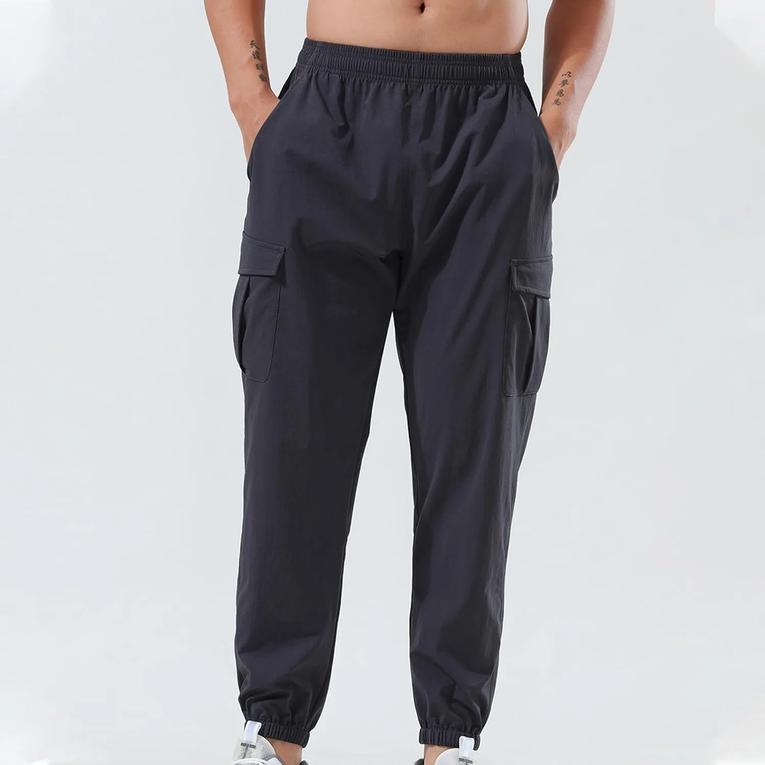 Mens Casual Joggers Pants Elastic Drawstring Tapered Cargo Hiking Pants Outdoor Track Sweatpants with Multi Pockets