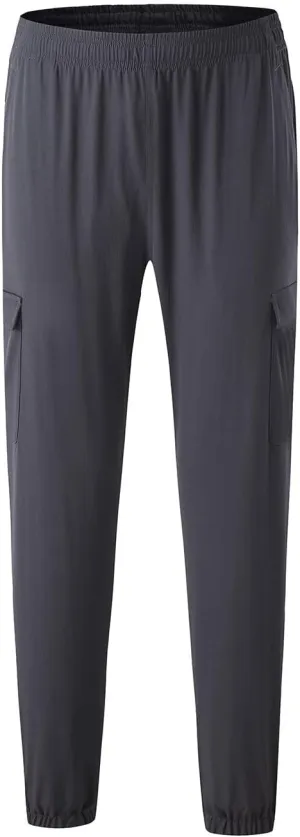 Mens Casual Joggers Pants Elastic Drawstring Tapered Cargo Hiking Pants Outdoor Track Sweatpants with Multi Pockets