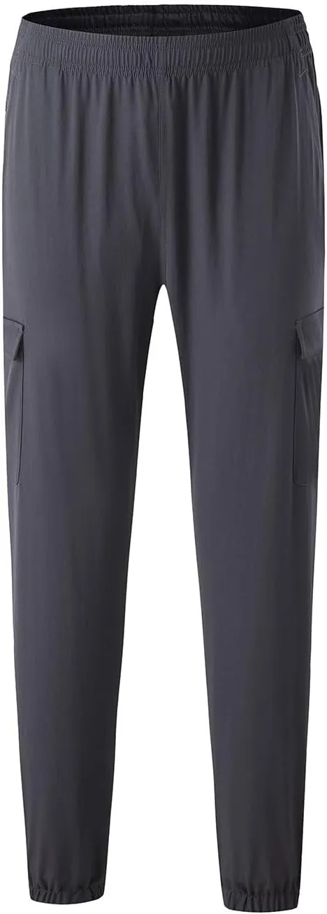 Mens Casual Joggers Pants Elastic Drawstring Tapered Cargo Hiking Pants Outdoor Track Sweatpants with Multi Pockets