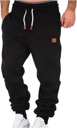 Mens Casual Pants Drawstring Elastic Waist Sports Sweatpants Cotton Solid Loose Trousers Classic-Fit Long Pant