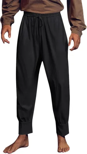 Mens Casual Pants Elastic Waist Drawstring Retro Medieval Tapered Pants Lightweight Slim Fit Summer Beach Yoga Trousers