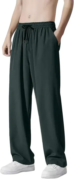 Mens Casual Pants Elastic Waist Drawstring Straight Wide Leg Sweatpants Baggy Lightweight Summer Breathable Athletic Pants
