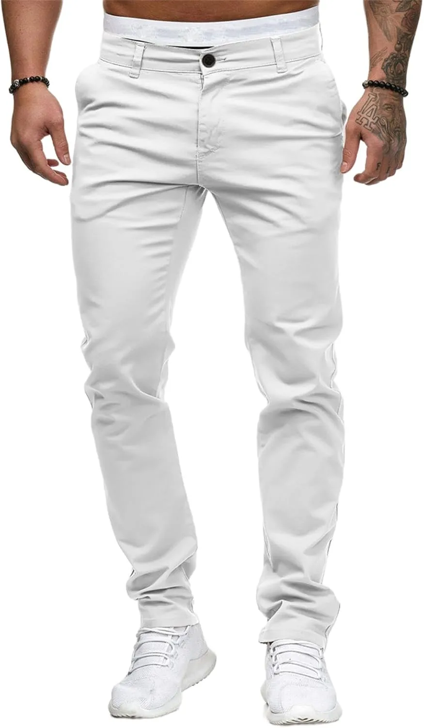 Men's Chinos Pants Slim Fit Stretchy Dress Pants Flat-Front Tapered Legs Slacks for Casual to Semi-Formal Occasions