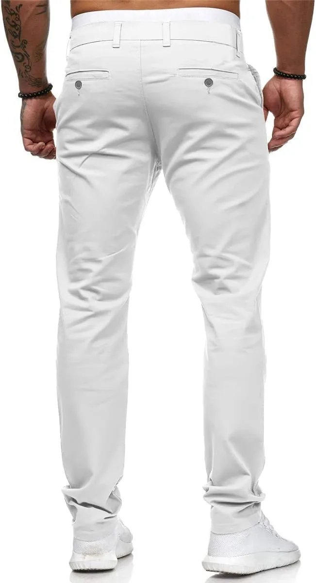 Men's Chinos Pants Slim Fit Stretchy Dress Pants Flat-Front Tapered Legs Slacks for Casual to Semi-Formal Occasions