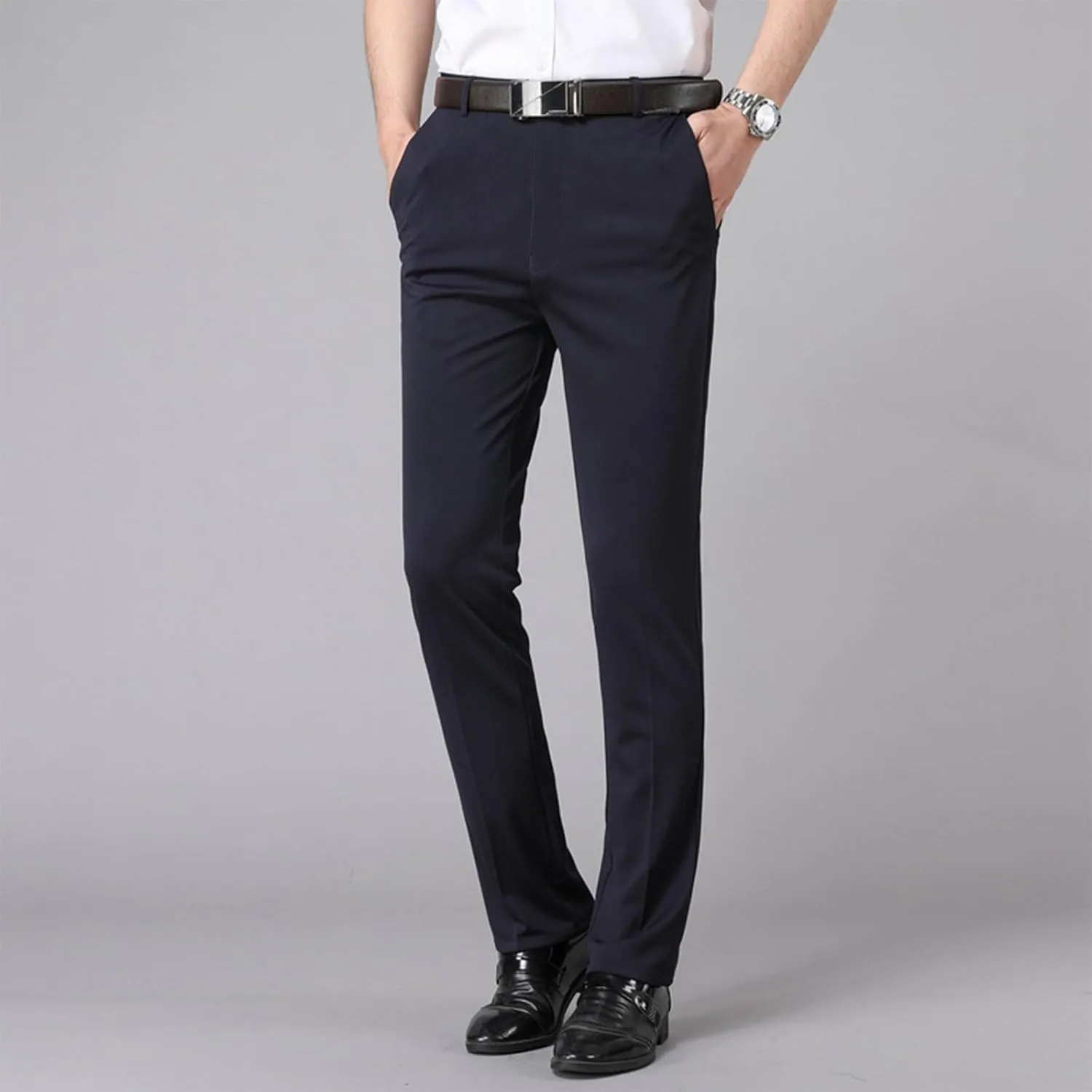 Mens Chinos Pants with Belt Slim Fit Casual Work Pants for Men with Pockets for Office and Daily Wear Slacks