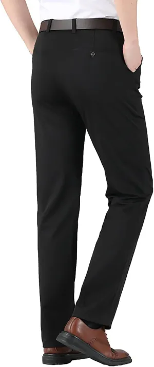 Mens Chinos Pants,Slim Fit Skinny Stretch Dress Pants Straight Leg Zipper Button Business Classic Dress Trousers