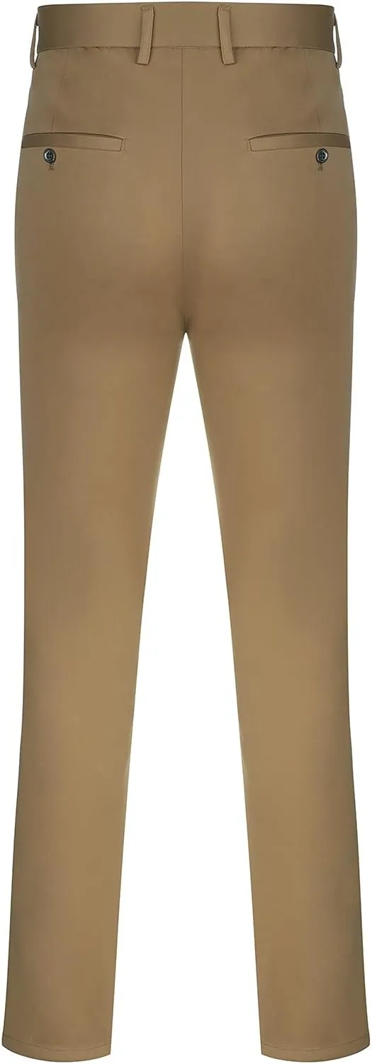 Mens Chinos Pants,Slim Fit Skinny Stretch Dress Pants Straight Leg Zipper Button Business Classic Dress Trousers