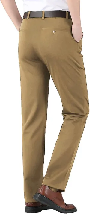 Mens Chinos Pants,Slim Fit Skinny Stretch Dress Pants Straight Leg Zipper Button Business Classic Dress Trousers