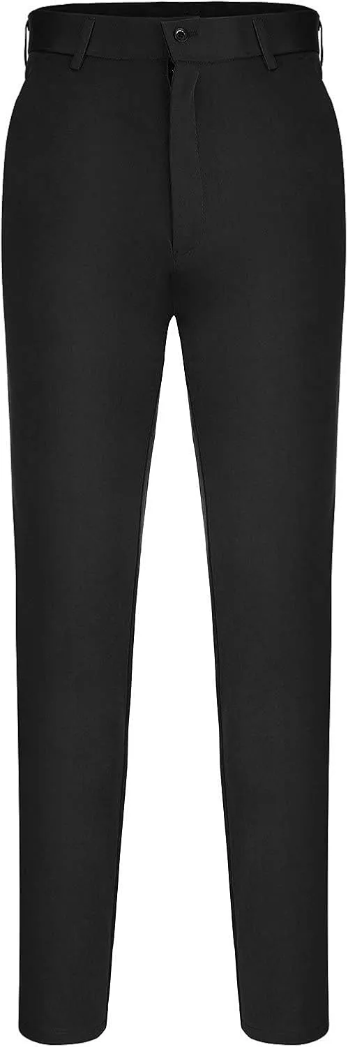 Mens Chinos Pants,Slim Fit Skinny Stretch Dress Pants Straight Leg Zipper Button Business Classic Dress Trousers