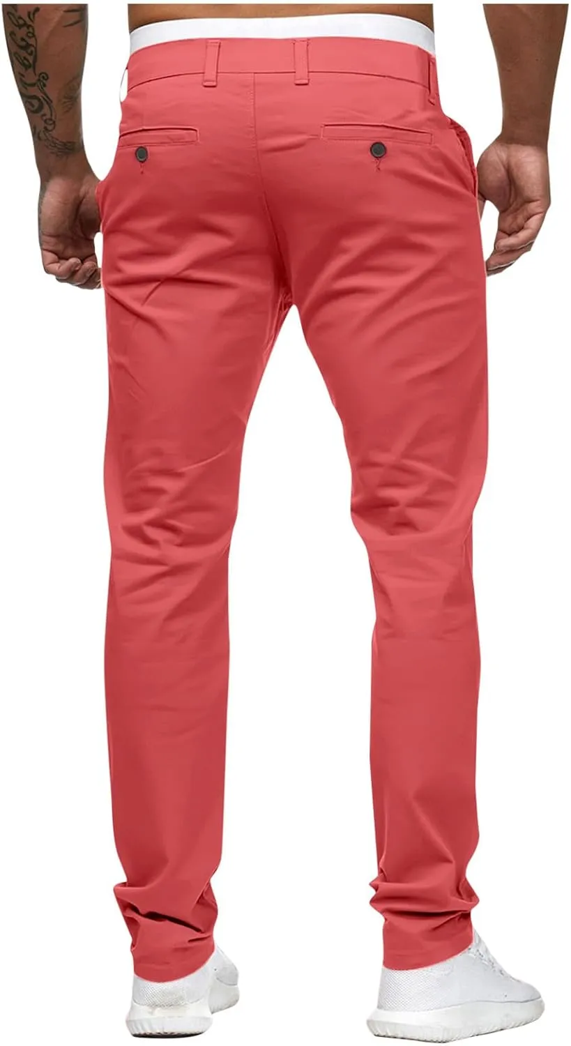 Mens Chinos Slim Fit Pants Flat Front Skinny Straight Leg Dress Pants Stretch Lightweight Comfy Casual Trousers with Pockets