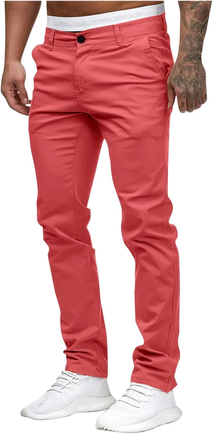 Mens Chinos Slim Fit Pants Flat Front Skinny Straight Leg Dress Pants Stretch Lightweight Comfy Casual Trousers with Pockets