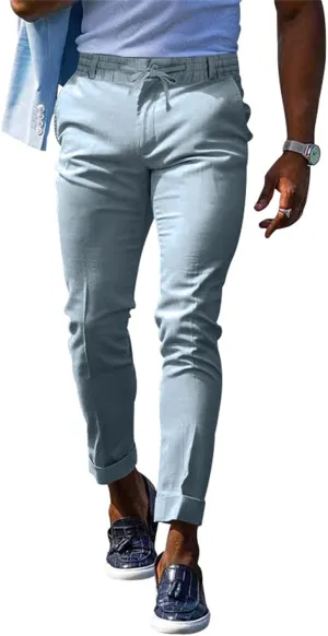 Mens Chinos Slim Fit Pants Flat Front Stretch Skinny Tapered Dress Pants Golf Pants Drawstring Comfort Casual Slacks