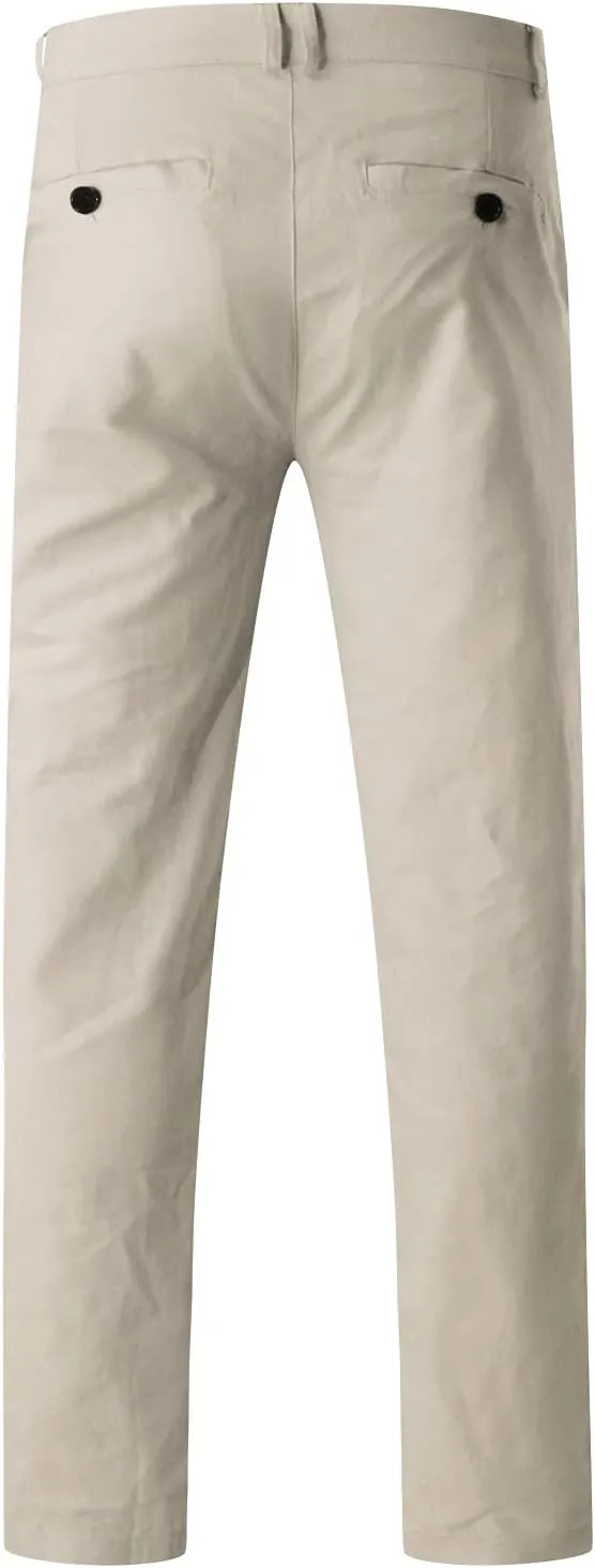 Mens Chinos Slim Fit Stretch Flat-Front Skinny Dress Pants Comfort Casual Solid Trousers