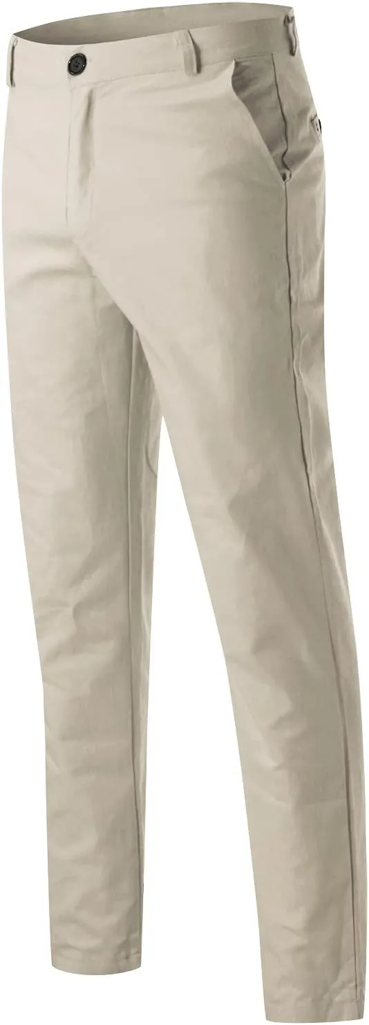 Mens Chinos Slim Fit Stretch Flat-Front Skinny Dress Pants Comfort Casual Solid Trousers