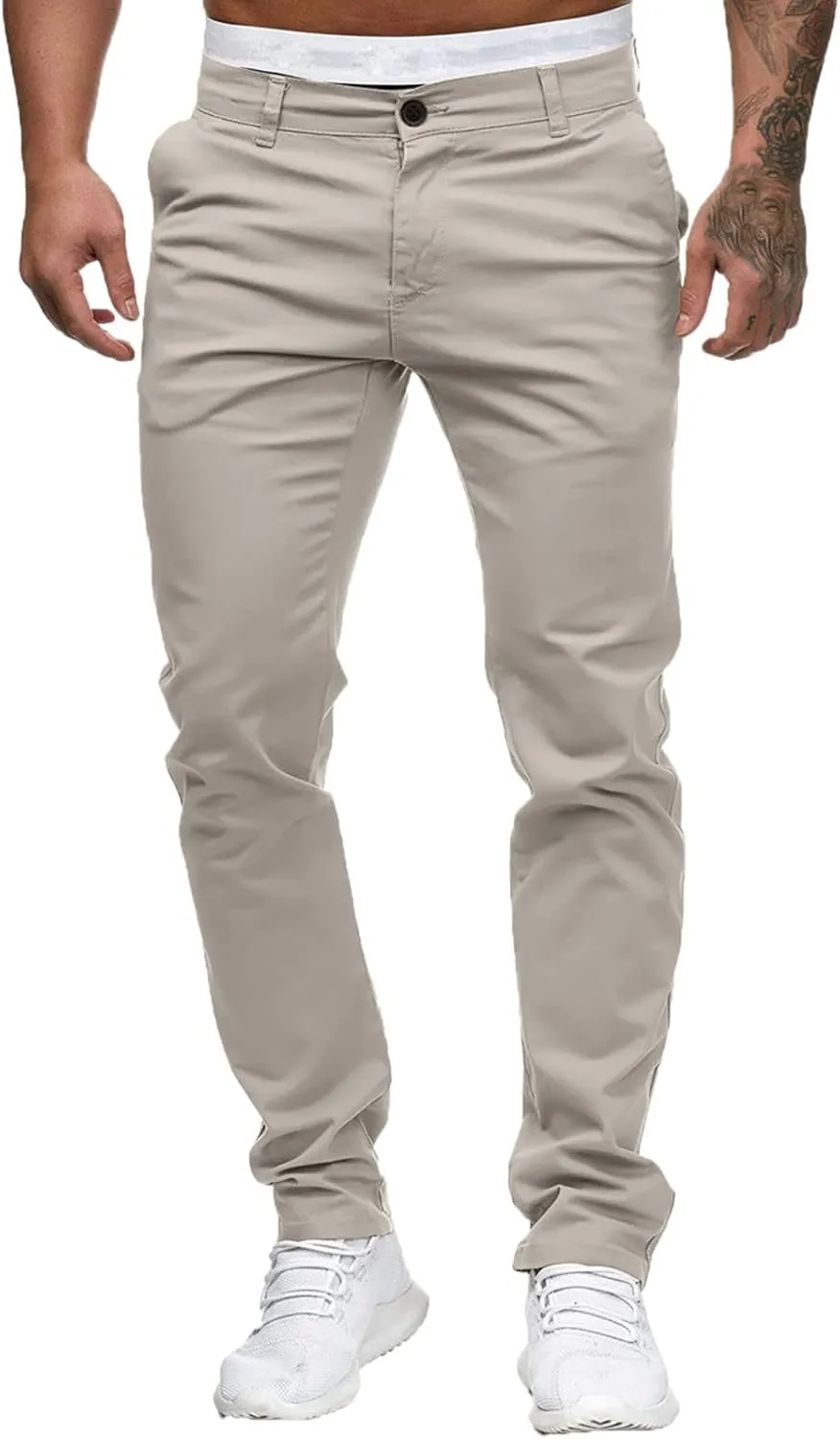 Mens Chinos Slim Fit Stretch Flat-Front Skinny Dress Pants Comfort Casual Solid Trousers