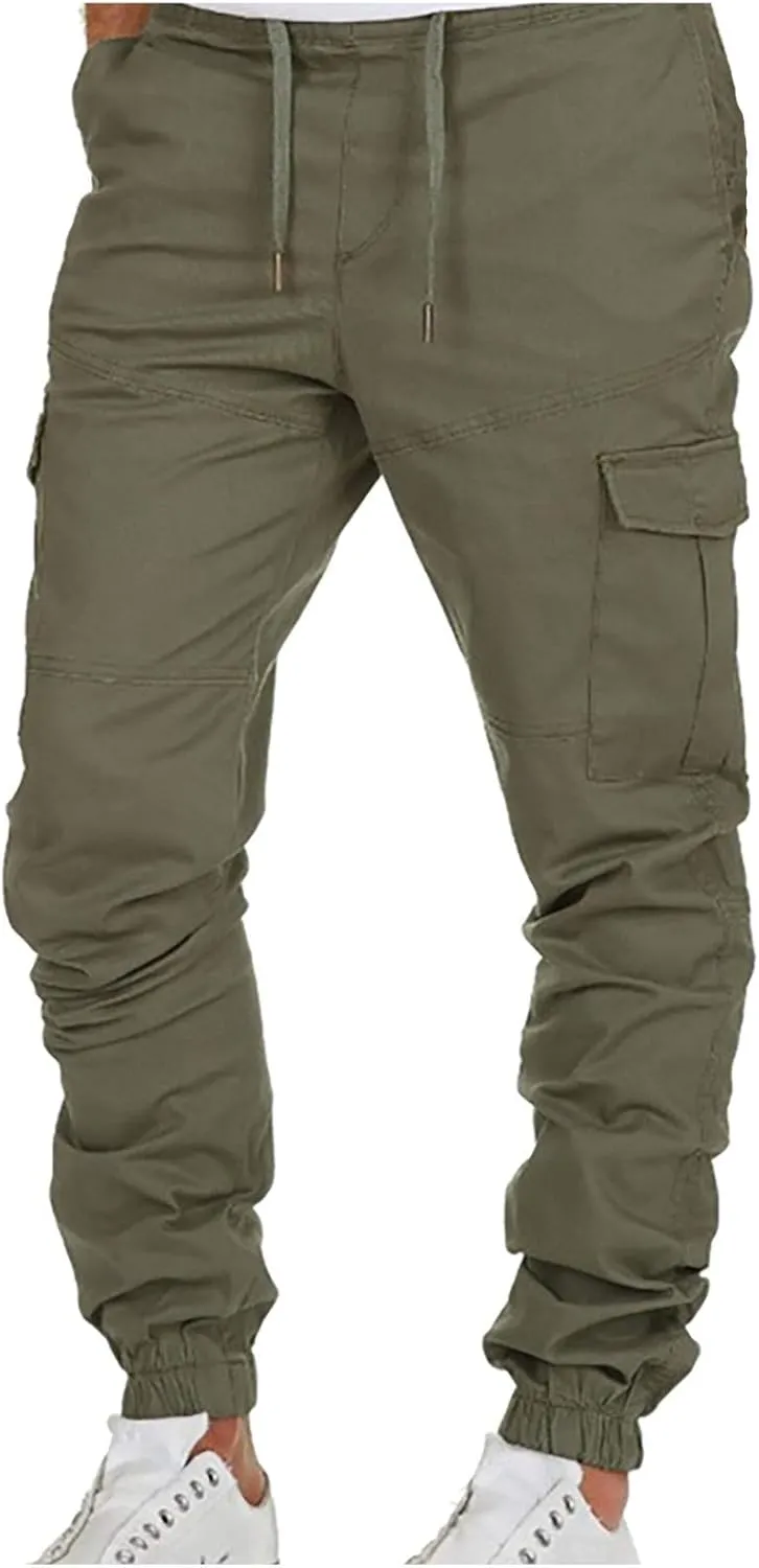 Men's Cinch Bottom Jogger Pants Slim Fit Cargo Tapered Pants with Pockets Gym Sporty Trousers Street Hip Hop Pants