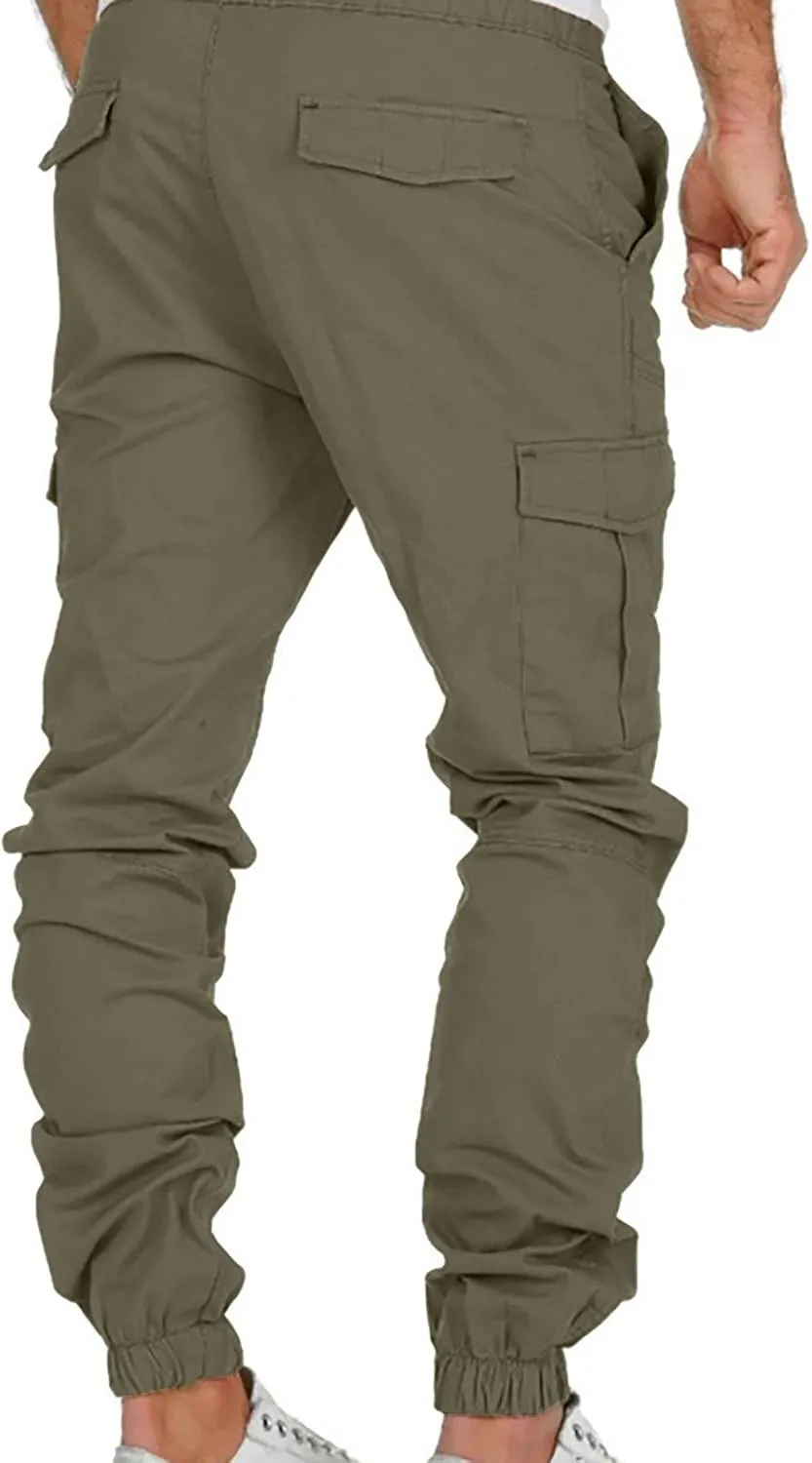 Men's Cinch Bottom Jogger Pants Slim Fit Cargo Tapered Pants with Pockets Gym Sporty Trousers Street Hip Hop Pants