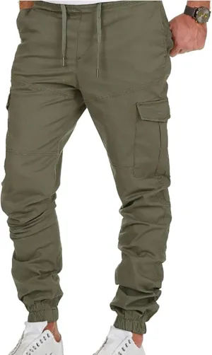 Men's Cinch Bottom Jogger Pants Slim Fit Cargo Tapered Pants with Pockets Gym Sporty Trousers Street Hip Hop Pants