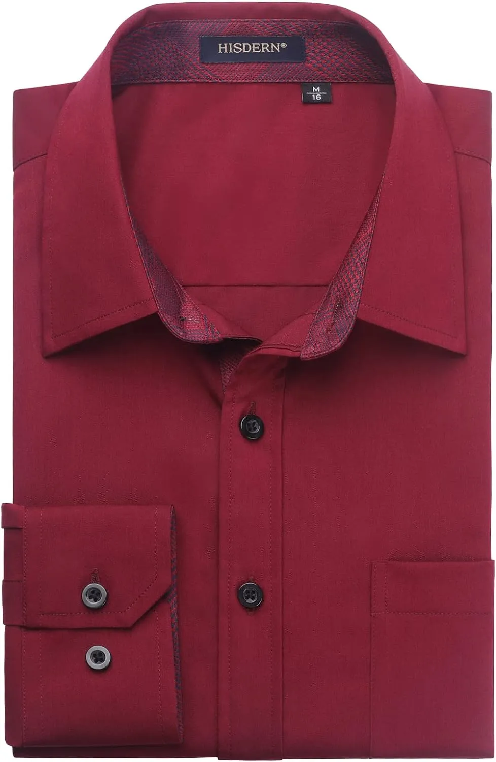 Men's Classic Style Dress Shirt with Pocket - BURGUNDY