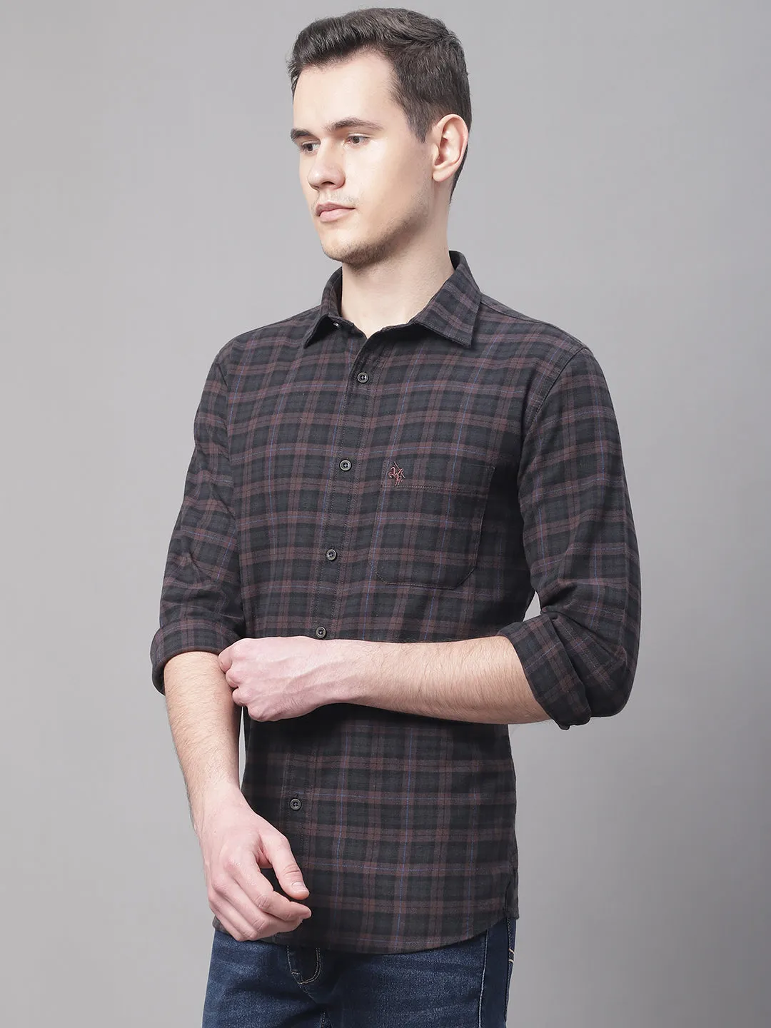 Men's Coffee Brown Casual Big Checks Full Sleeve Shirt