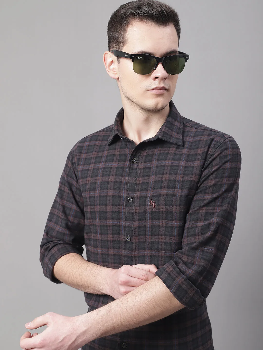 Men's Coffee Brown Casual Big Checks Full Sleeve Shirt