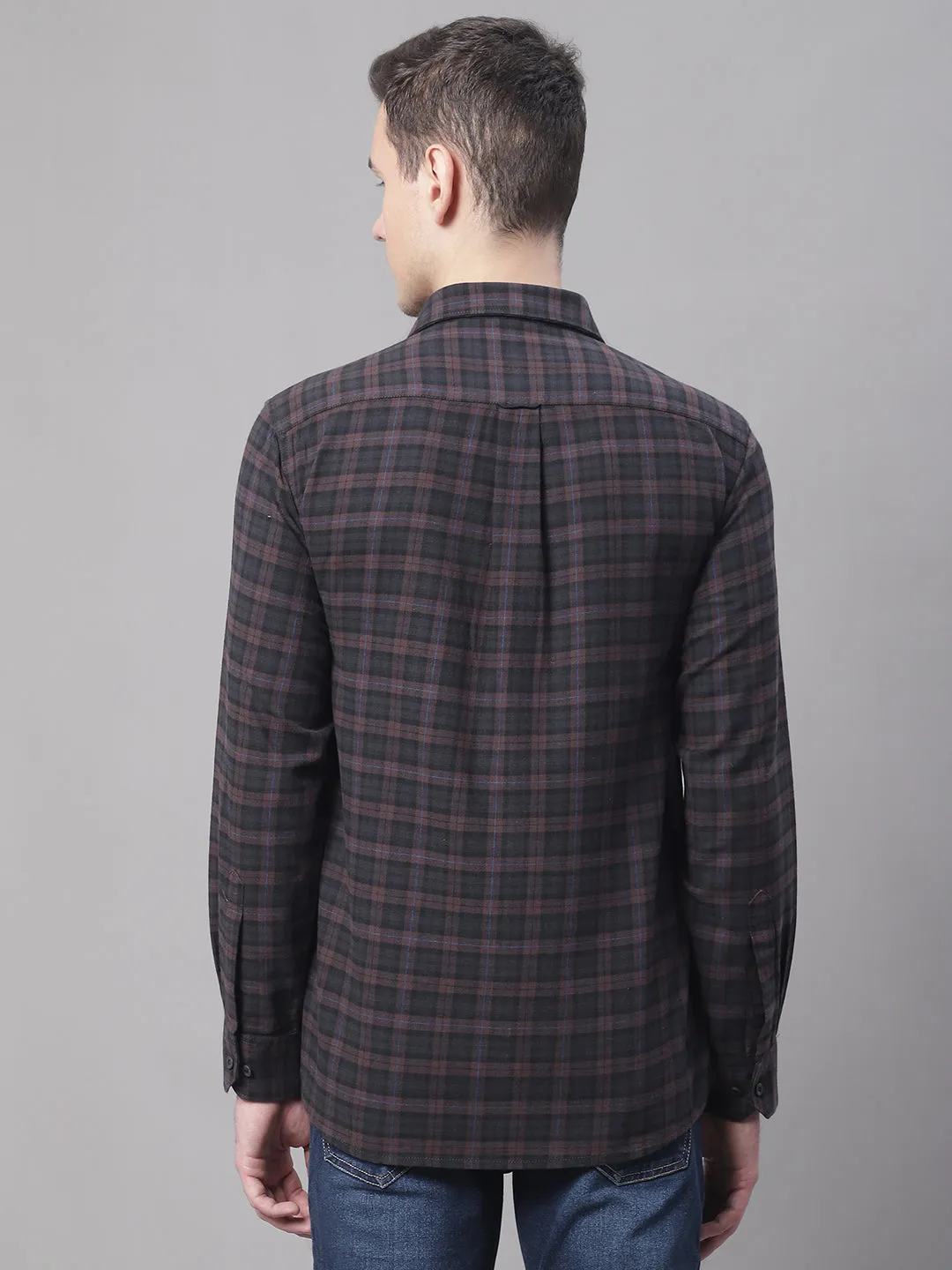 Men's Coffee Brown Casual Big Checks Full Sleeve Shirt