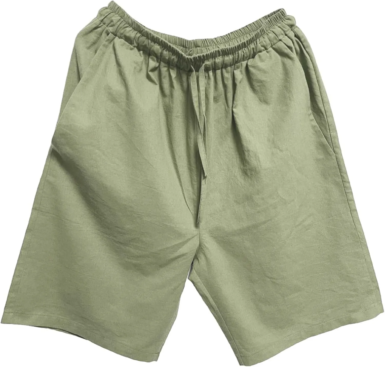Men's Cotton Linen Shorts with Pockets Solid Color Wide Leg Drawstring Five Pants Lightweight Breathable Summer Basic Capris