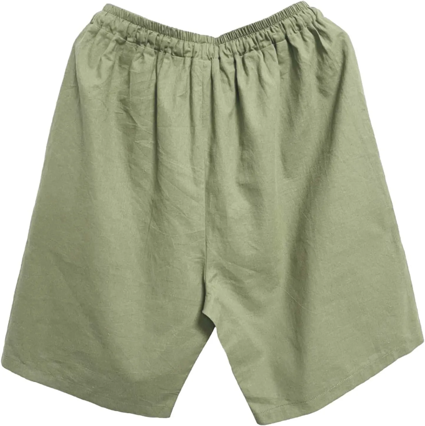 Men's Cotton Linen Shorts with Pockets Solid Color Wide Leg Drawstring Five Pants Lightweight Breathable Summer Basic Capris