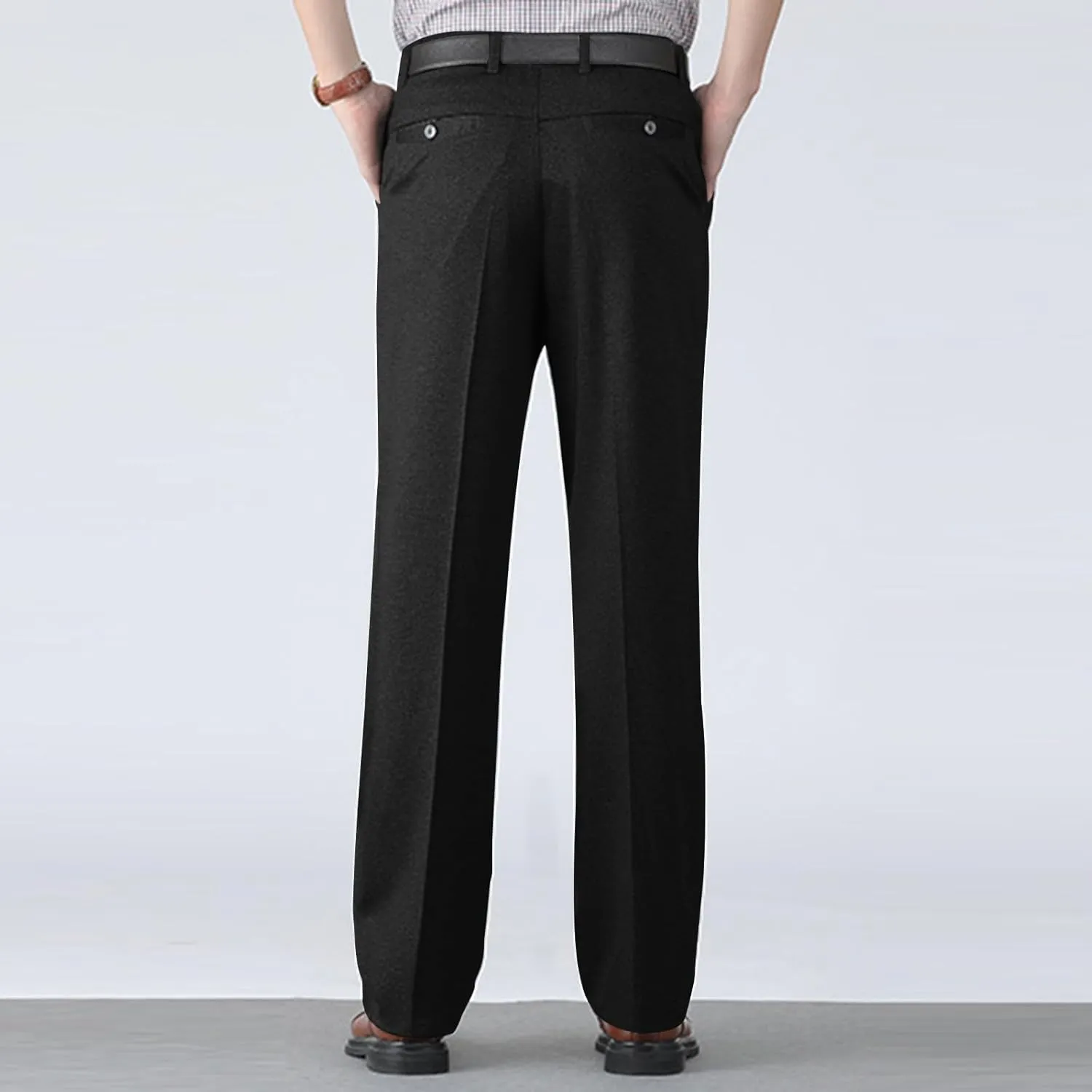 Mens Dress Pants Flat Front Business Casual Golf Pants Vintage Lightweight Office Dressy Pants with Pockets