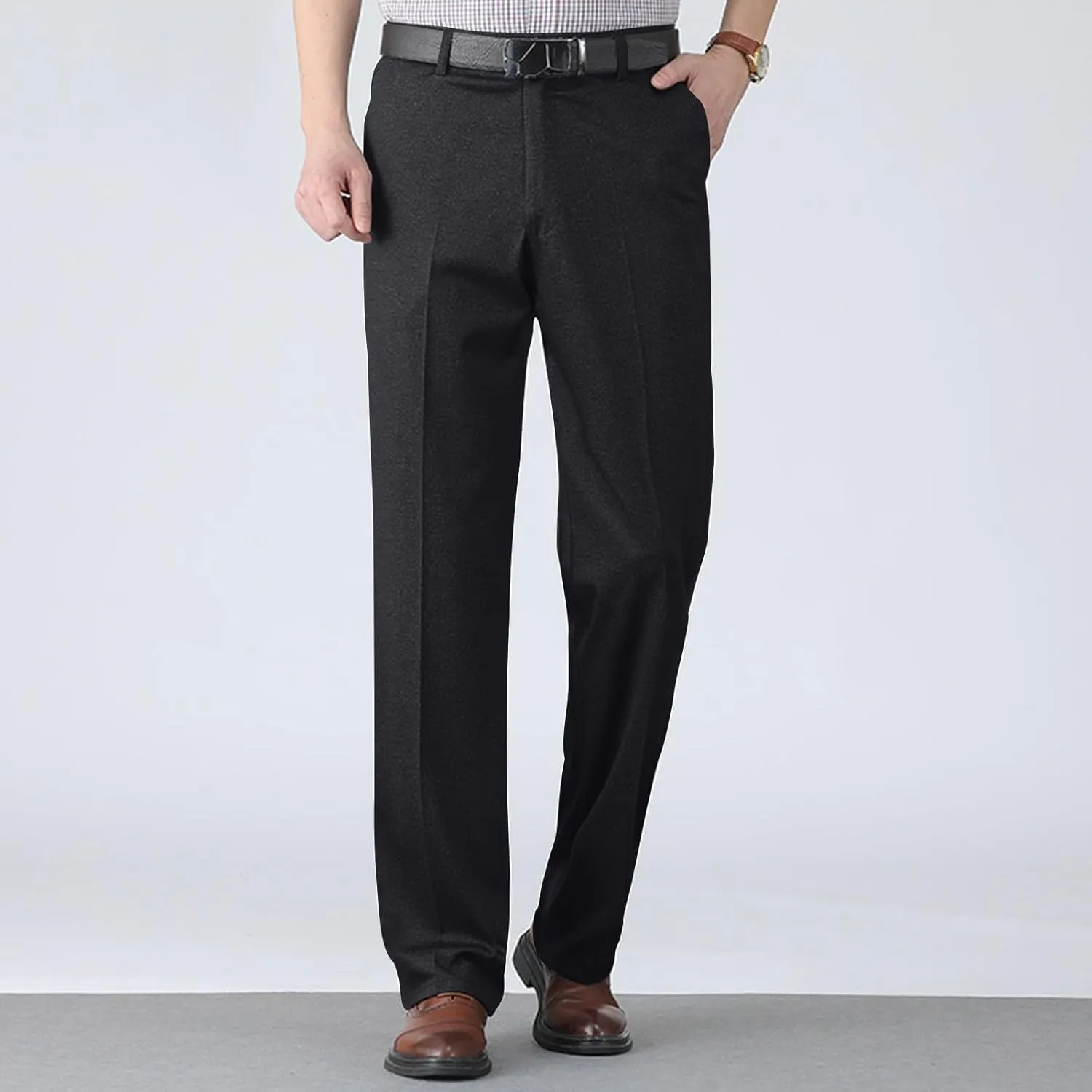 Mens Dress Pants Flat Front Business Casual Golf Pants Vintage Lightweight Office Dressy Pants with Pockets