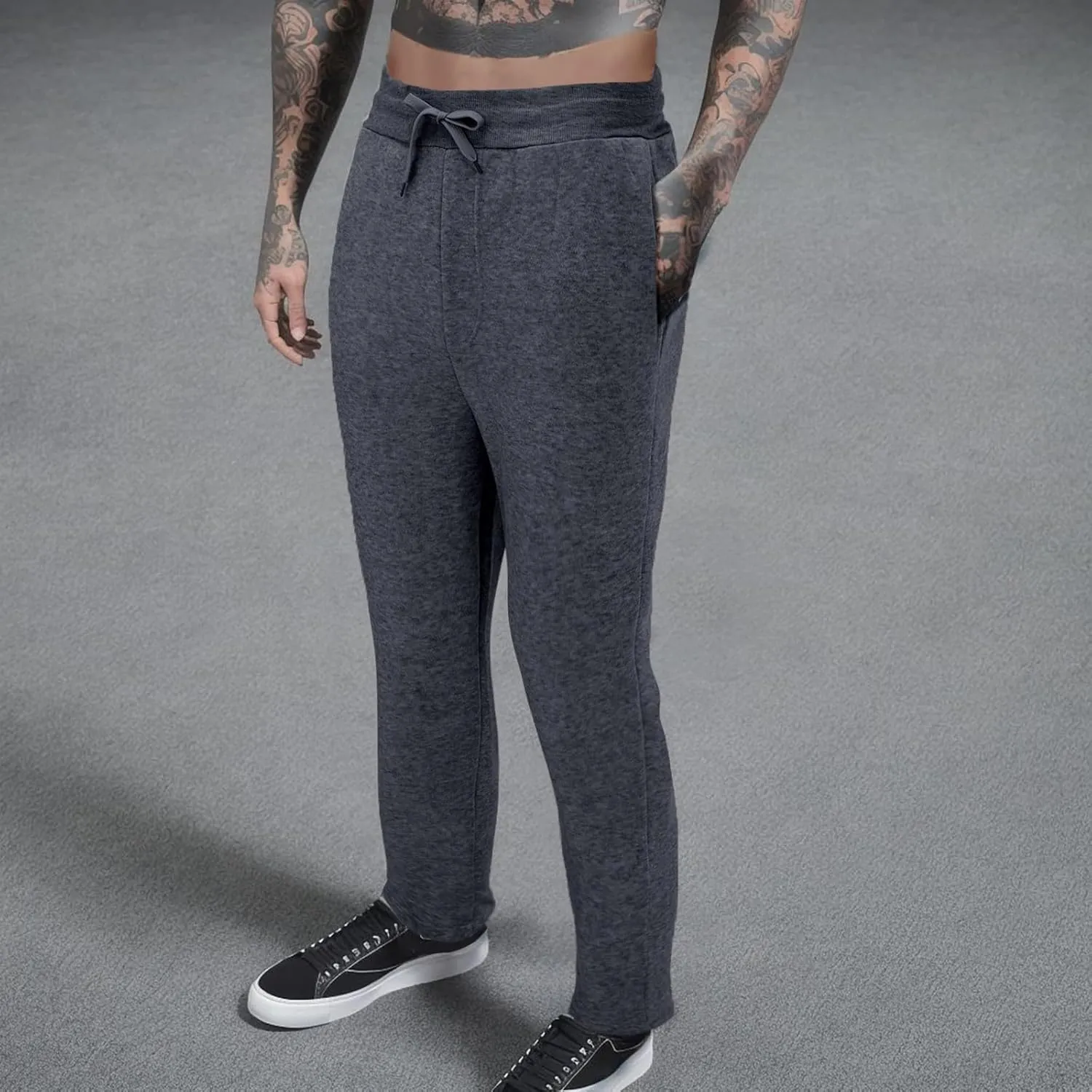 Men's Flap Pocket Side Solid Cargo Pants Mens Super Skinny Stretch Trousers Fleece Lined Joggers Mens Fashion Clothes for Men