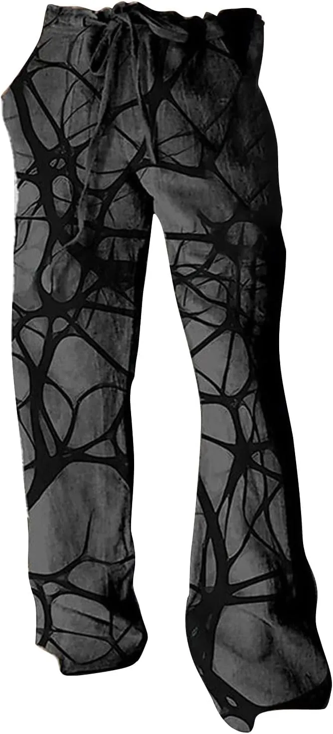 Mens Hiliday Vacation Pants Trousers Elastic Waisted Drawstring 3D Digital Print Beach Palazzo Straight Leg Baggy Casual Pant