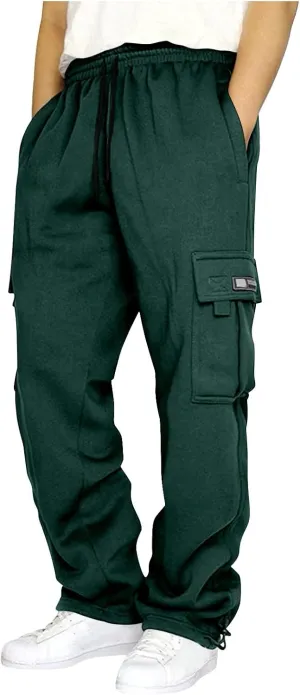 Men's Hip-Hop Pants Autumn and Winter Casual Solid Color Sports Pants with Cuffs, Fitness Pants with Pockets
