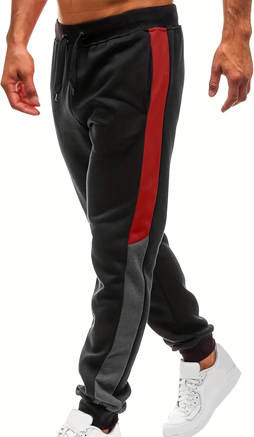 Mens Lightweight Gym Jogger Pants, Men Workout Sweatpants with Side Striped Drawstring Sweat Pants Slim Fit Joggers