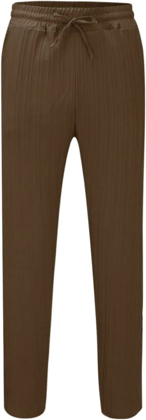 Mens Linen Cotton Drawstring Pants Elastic Waist Drawstring Casual Striped Trousers Trend Hippie Hip Hop Streetwear for Men