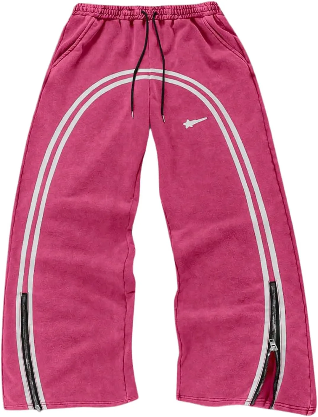 Men's Side Stripe Sweatpants Zipper Design Jogger Pants Drawstring Waist Wide Leg Trousers
