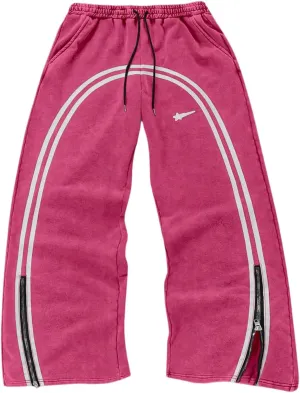 Men's Side Stripe Sweatpants Zipper Design Jogger Pants Drawstring Waist Wide Leg Trousers