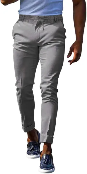 Men's Slim-Fit Flat-Front Stretch Chino Pants Casual Business Skinny Stretch Golf Dress Pants Tapered Leg Pencil Ankle Pants
